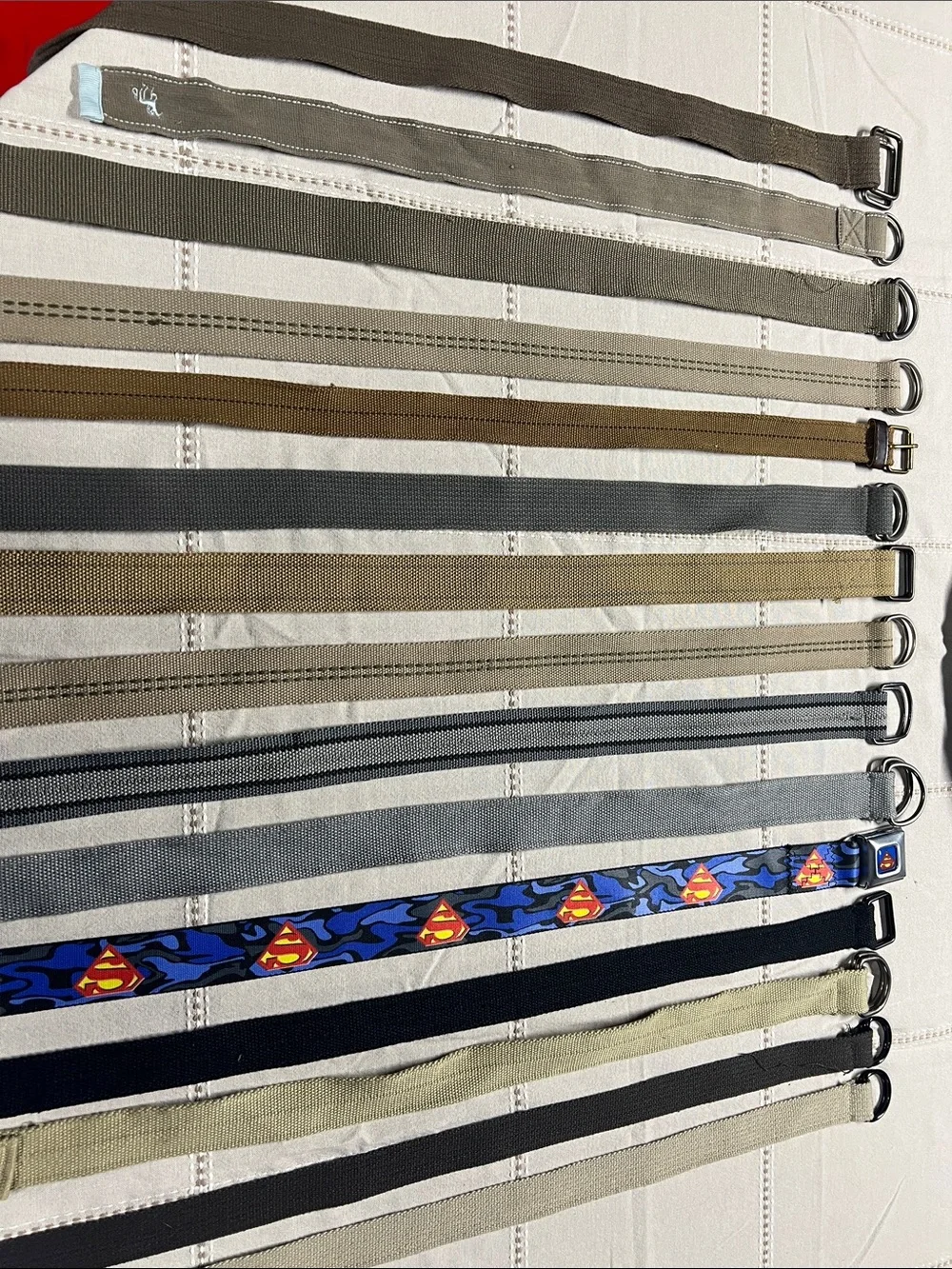 15 Mixed Canvas D-Ring Belts - Neutral & Black with Superman Accent